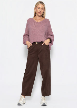 Oversize Pullover mit V-Ausschnitt - altrosa