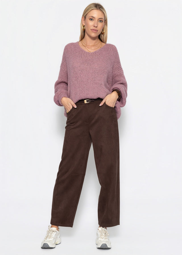 Oversize Pullover mit V-Ausschnitt - altrosa