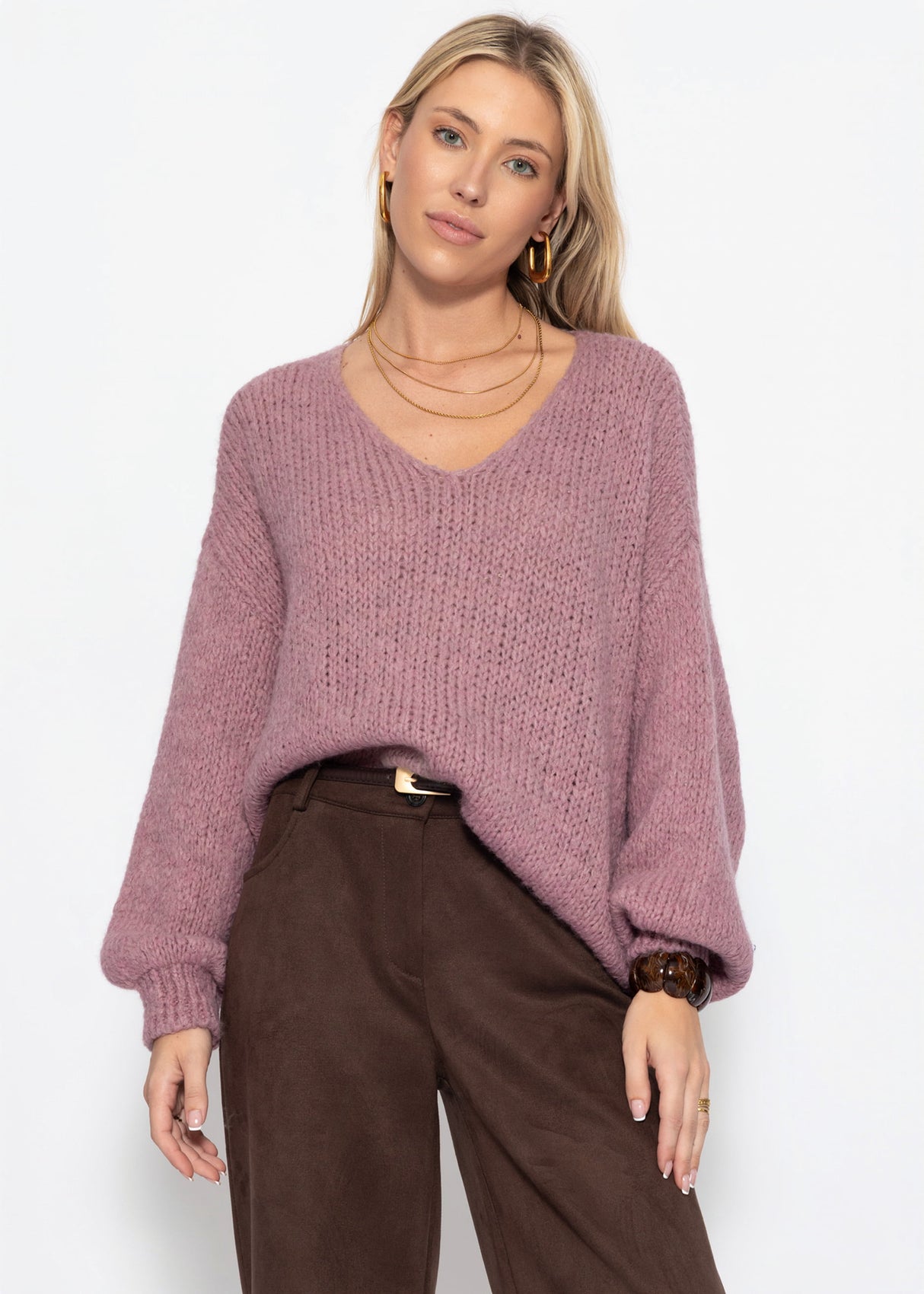 Oversize Pullover mit V-Ausschnitt - altrosa
