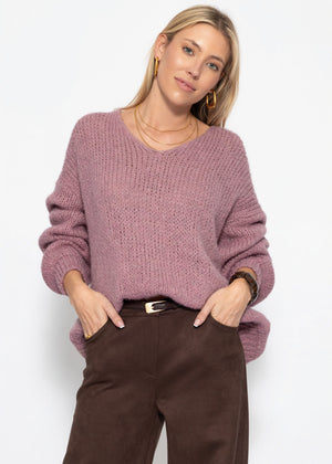 Oversize Pullover mit V-Ausschnitt - altrosa