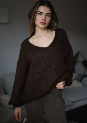 Oversize Pullover mit V-Ausschnitt - braun