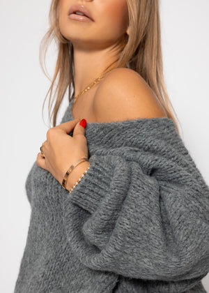 Oversize Pullover mit V-Ausschnitt - dunkelgrau