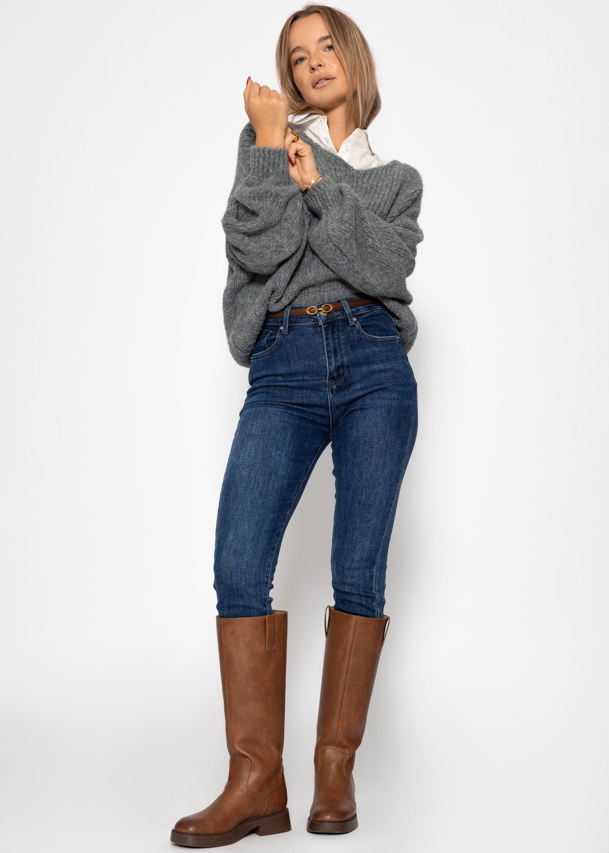 Oversize Pullover mit V-Ausschnitt - dunkelgrau