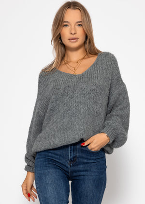 Oversize Pullover mit V-Ausschnitt - dunkelgrau