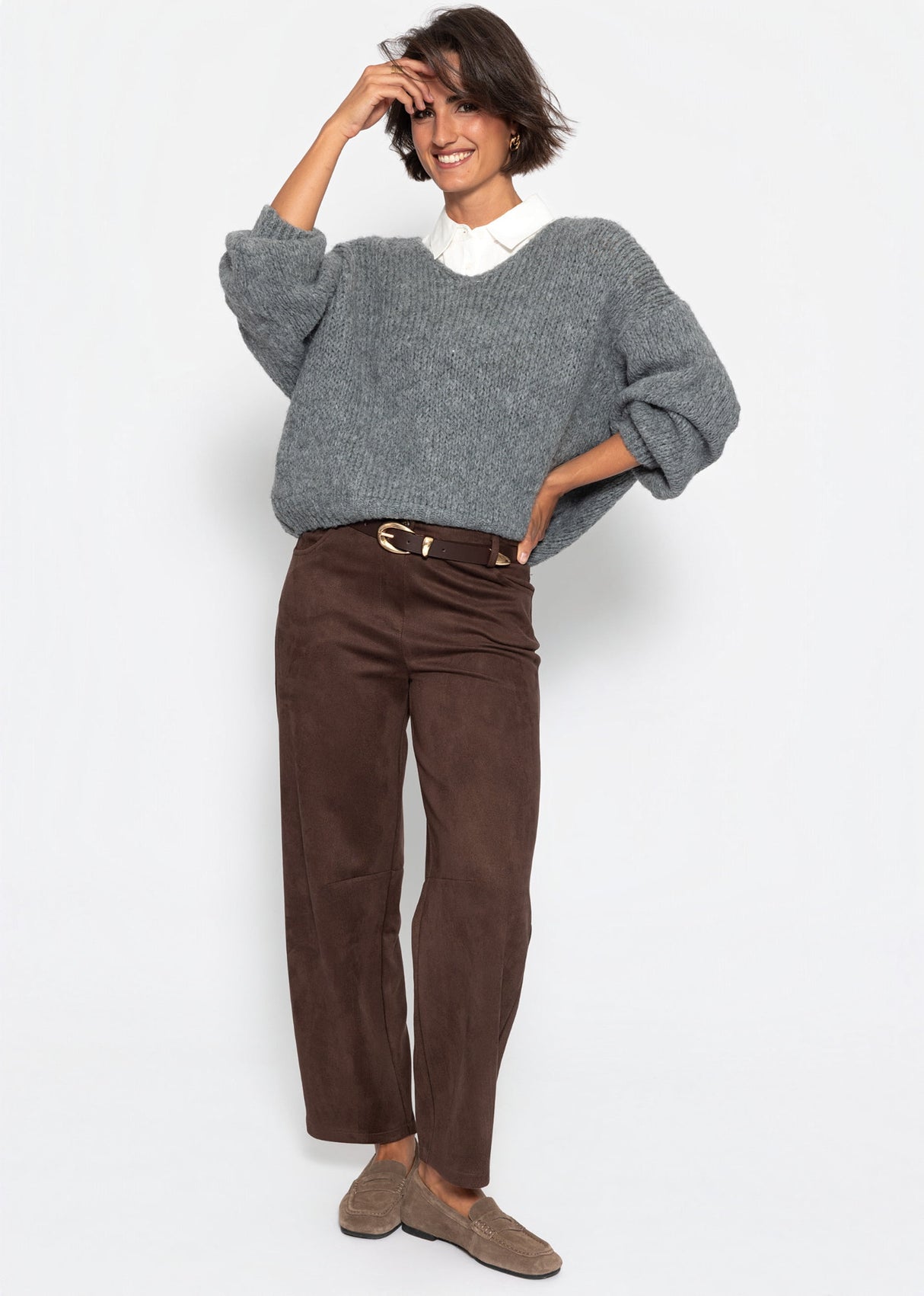Oversize Pullover mit V-Ausschnitt - dunkelgrau