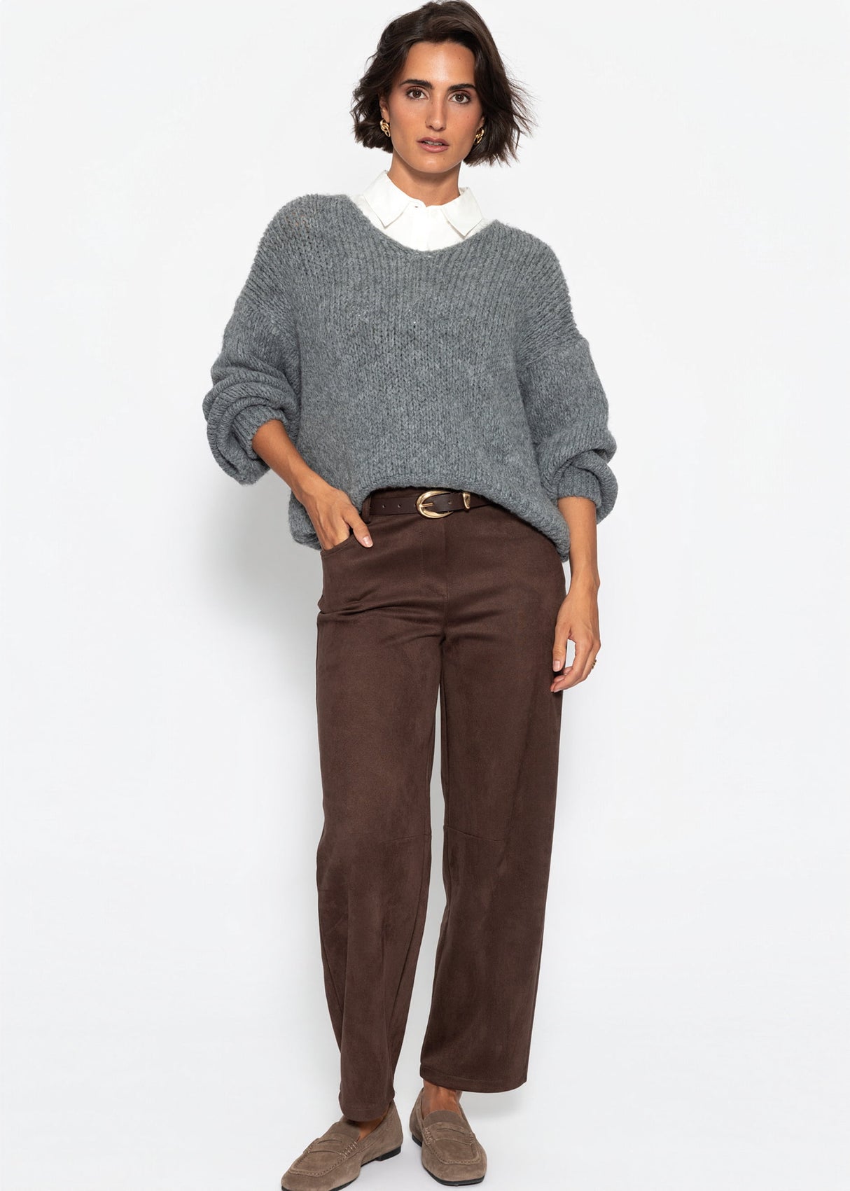 Oversize Pullover mit V-Ausschnitt - dunkelgrau