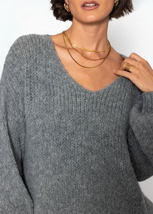 Oversize Pullover mit V-Ausschnitt - dunkelgrau