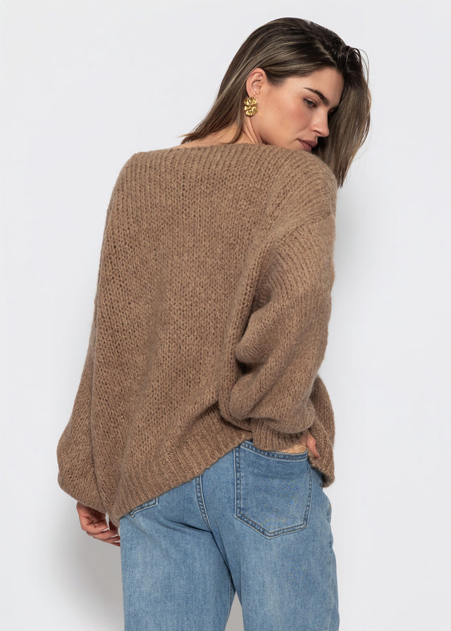 Oversize Pullover mit V-Ausschnitt - hellbraun