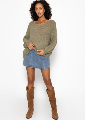 Oversize Pullover mit V-Ausschnitt - khaki
