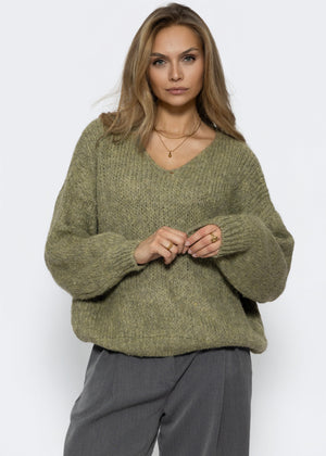 Oversize Pullover mit V-Ausschnitt - khaki