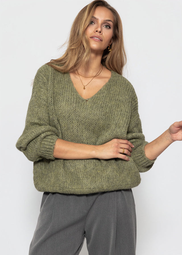 Oversize Pullover mit V-Ausschnitt - khaki