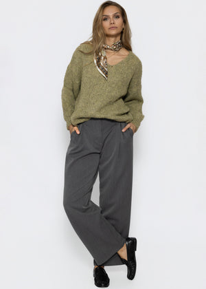 Oversize Pullover mit V-Ausschnitt - khaki
