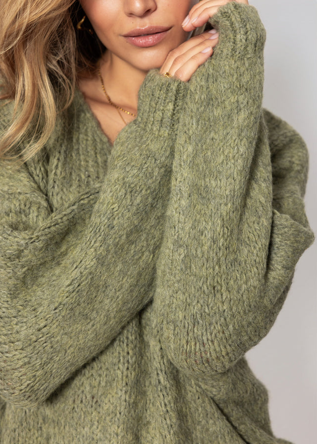 Oversize Pullover mit V-Ausschnitt - khaki