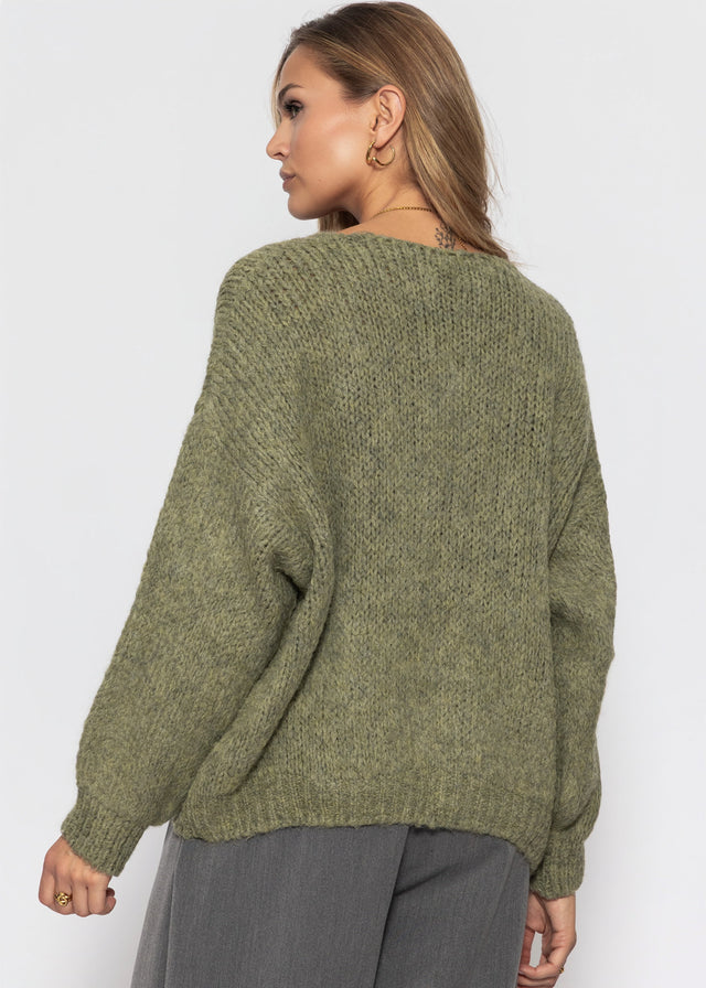 Oversize Pullover mit V-Ausschnitt - khaki