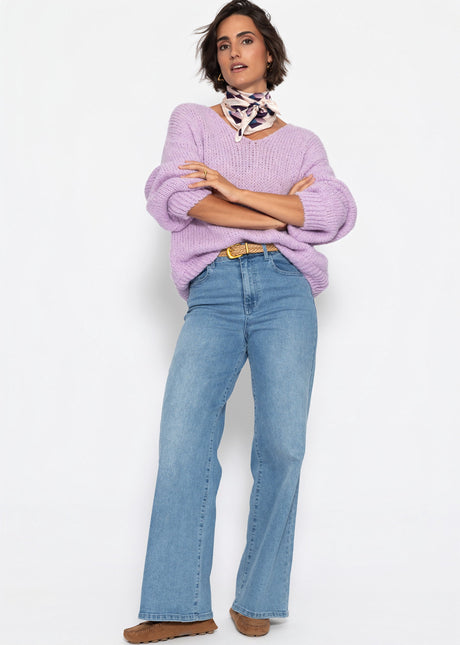 Oversized jumper with V-neck - lavender