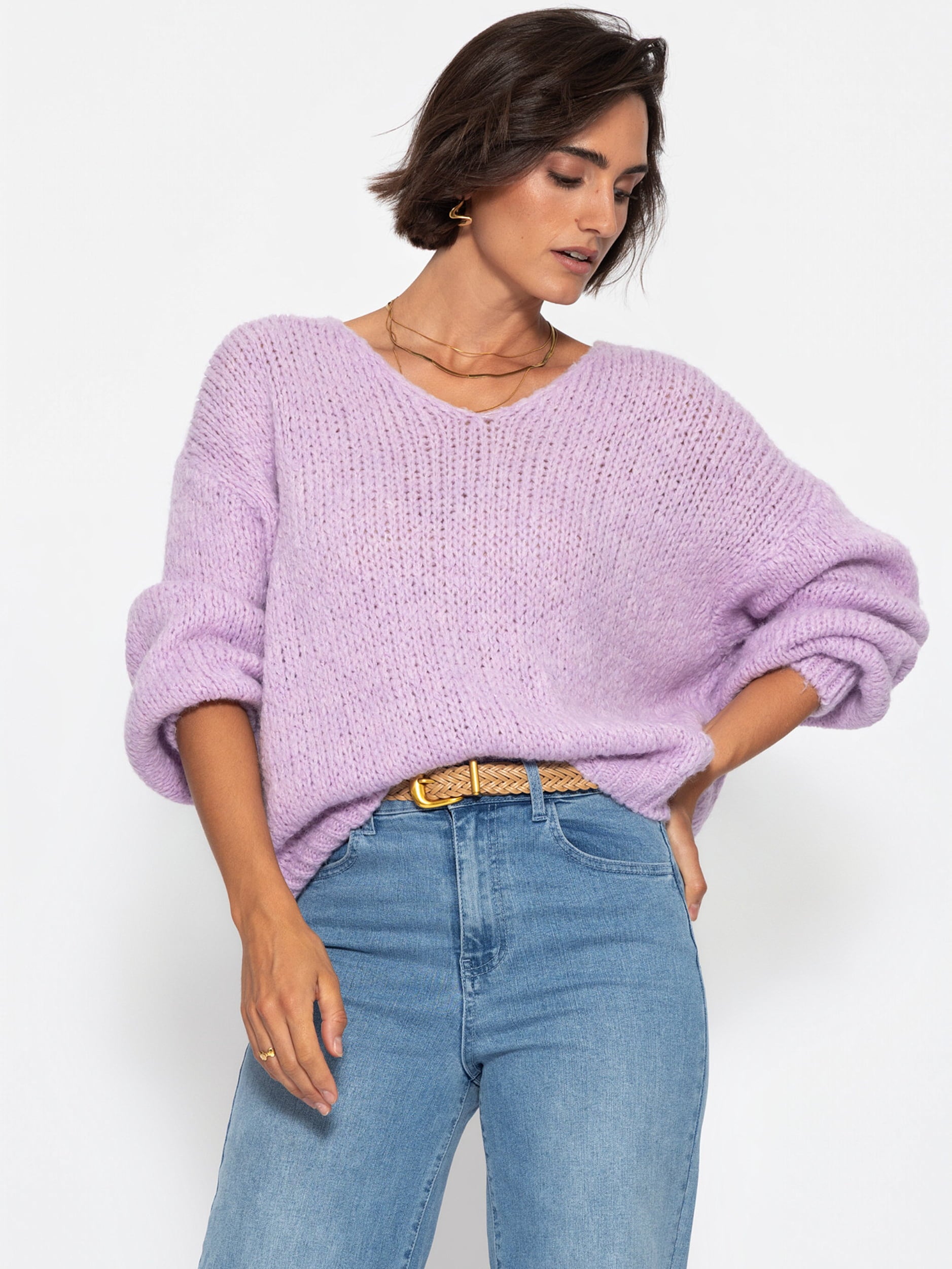 Oversize Pullover mit V-Ausschnitt  - lavendel