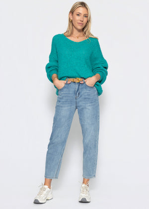 Oversize Pullover mit V-Ausschnitt - petrol