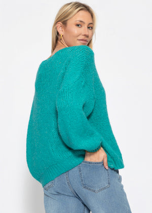 Oversize Pullover mit V-Ausschnitt - petrol