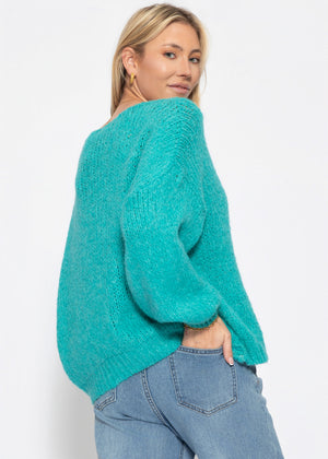 Oversize Pullover mit V-Ausschnitt - petrol