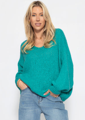Oversize Pullover mit V-Ausschnitt - petrol