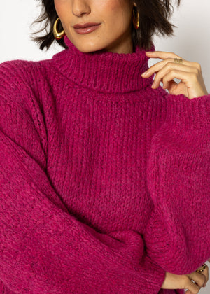 Oversize Rollkragenpullover - beere