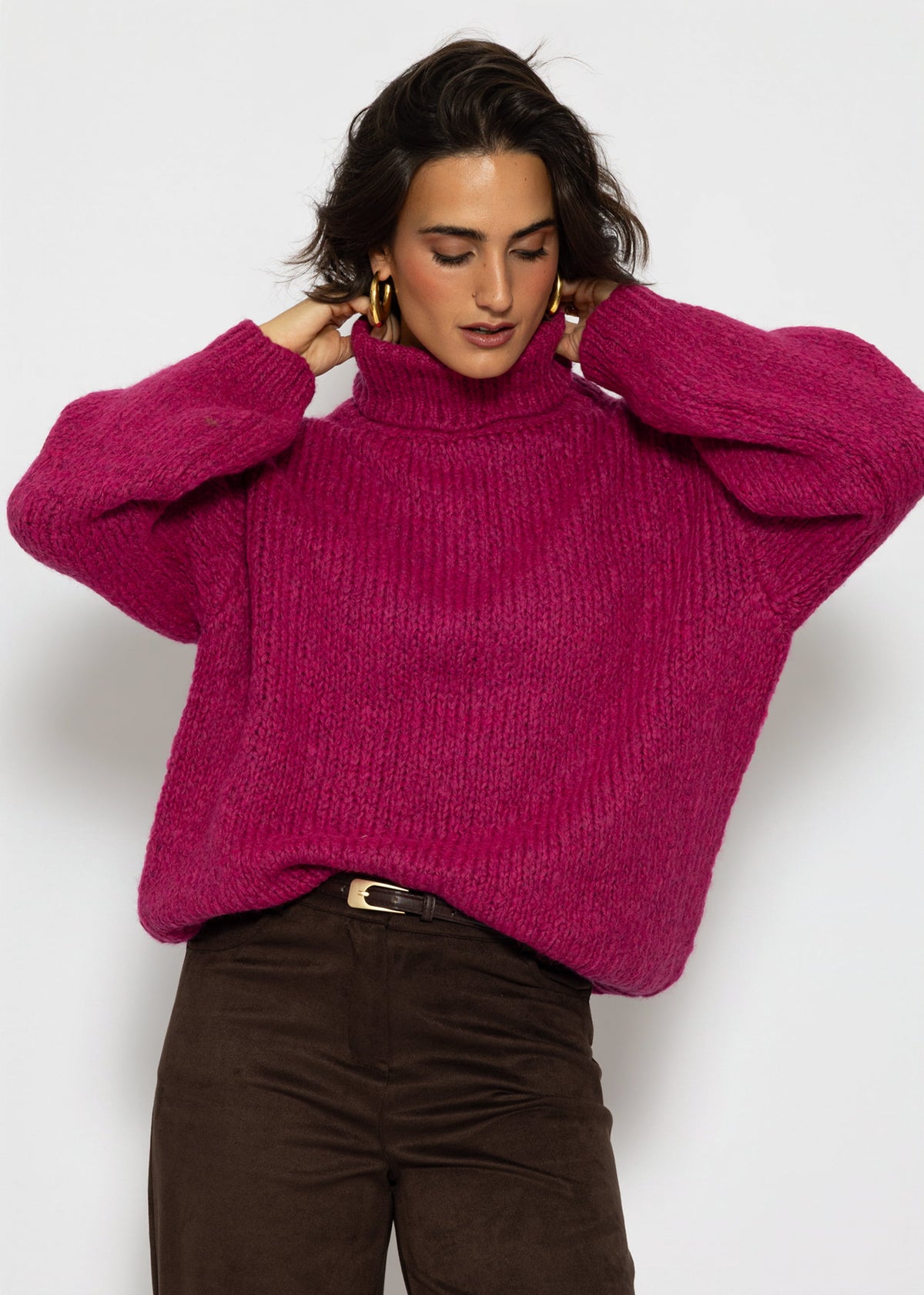 Oversize Rollkragenpullover - beere