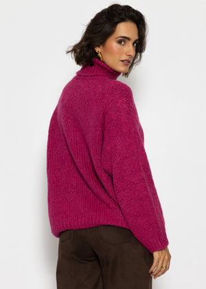 Oversize Rollkragenpullover - beere