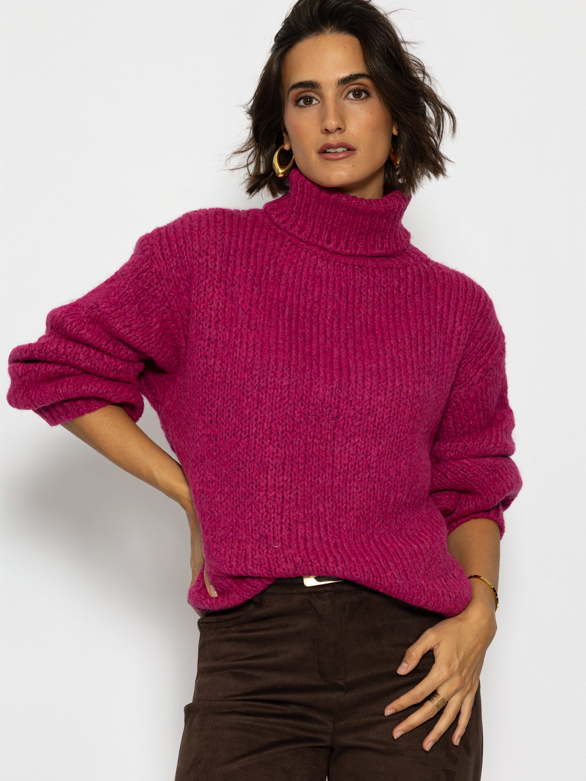 Oversize Rollkragenpullover - beere