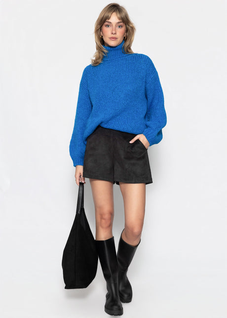 Oversize Rollkragenpullover - blau