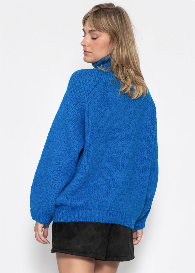 Oversize Rollkragenpullover - blau
