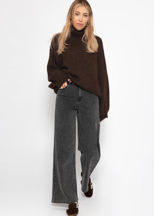 Oversize Rollkragenpullover - braun