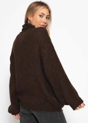Oversize Rollkragenpullover - braun