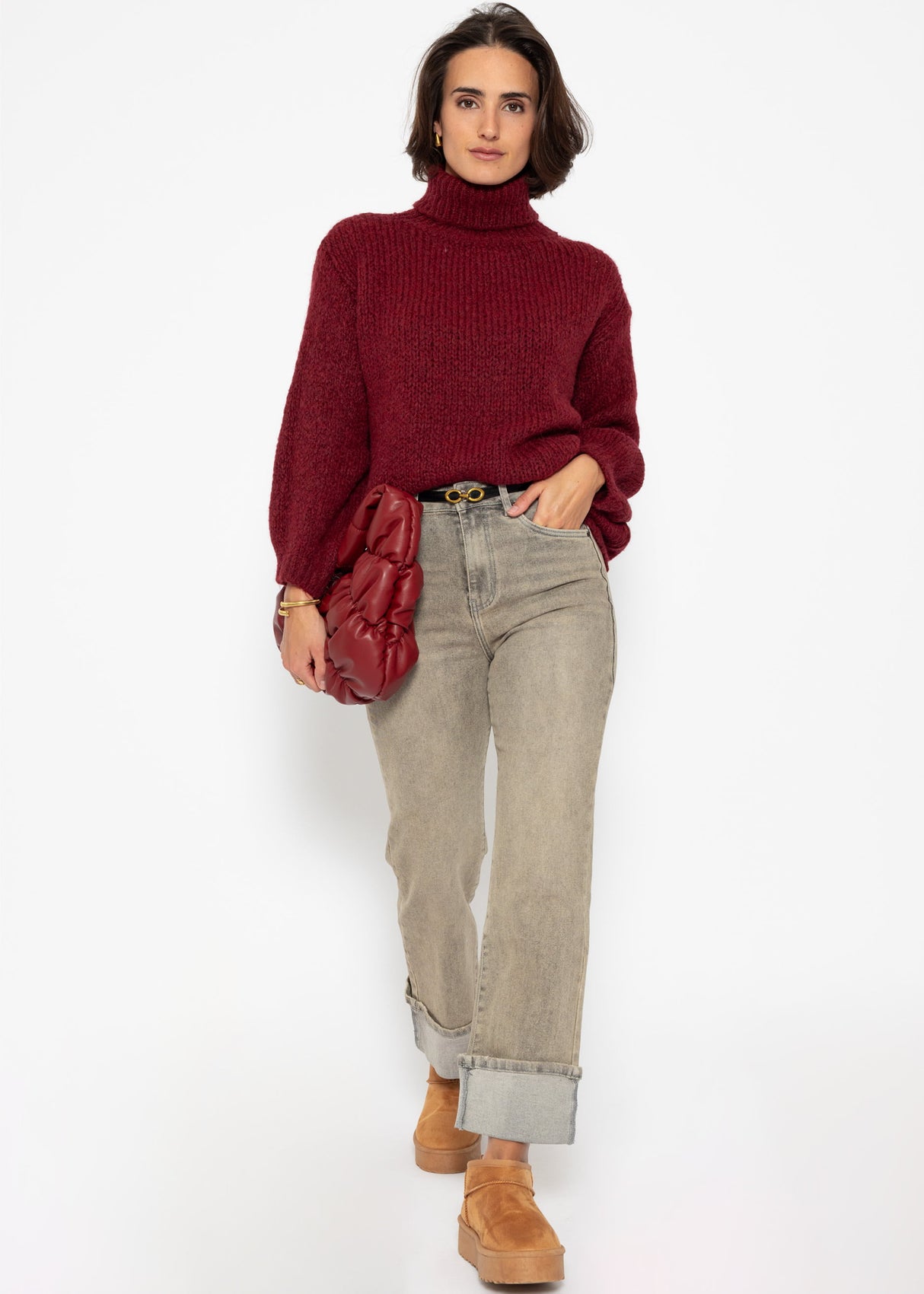 Oversized turtleneck sweater - burgundy