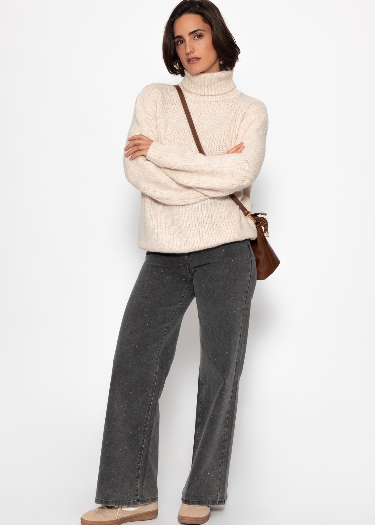 Oversize Rollkragenpullover - hellbeige