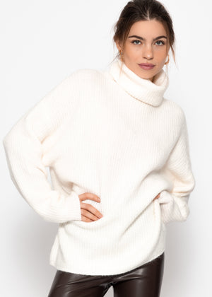 Oversize Rollkragenpullover - offwhite