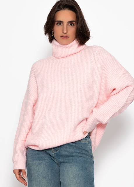 Oversized roll neck jumper - rose
