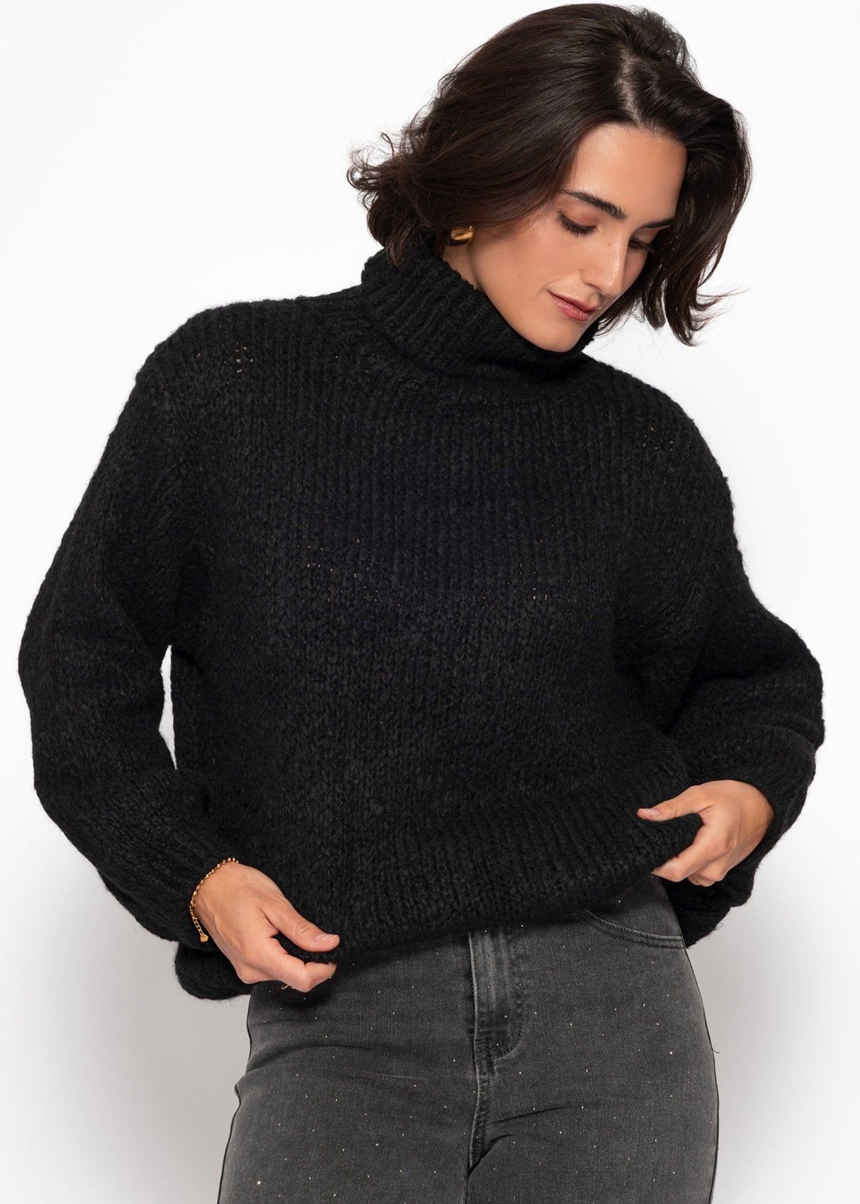 Oversize Rollkragenpullover - schwarz