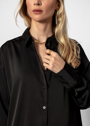 Casual, flowing satin blouse - black