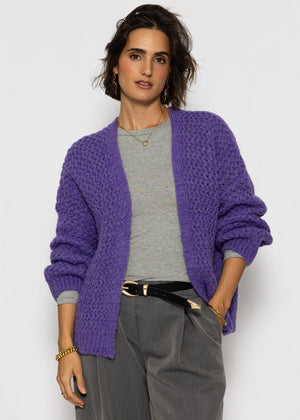 Oversize Strick-Cardigan mit Strukturmuster - lila