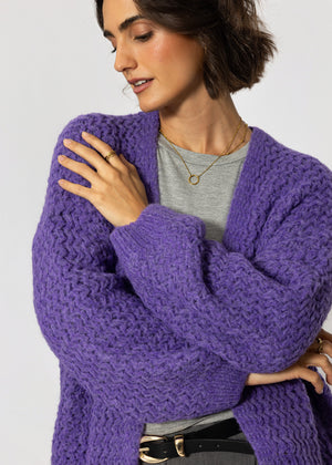 Oversize Strick-Cardigan mit Strukturmuster - lila