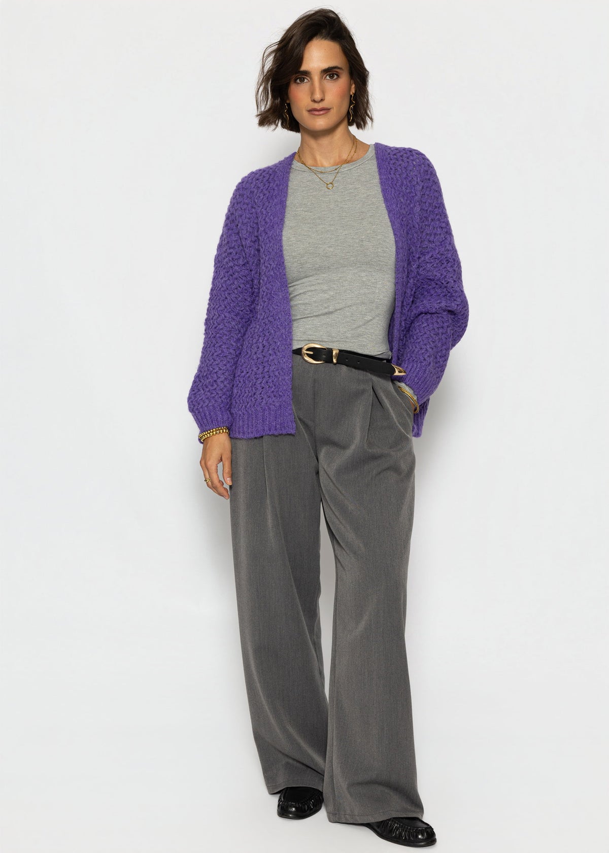 Oversize Strick-Cardigan mit Strukturmuster - lila