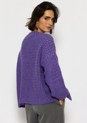 Oversize Strick-Cardigan mit Strukturmuster - lila