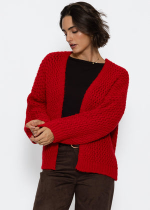 Oversize Strick-Cardigan mit Strukturmuster - rot