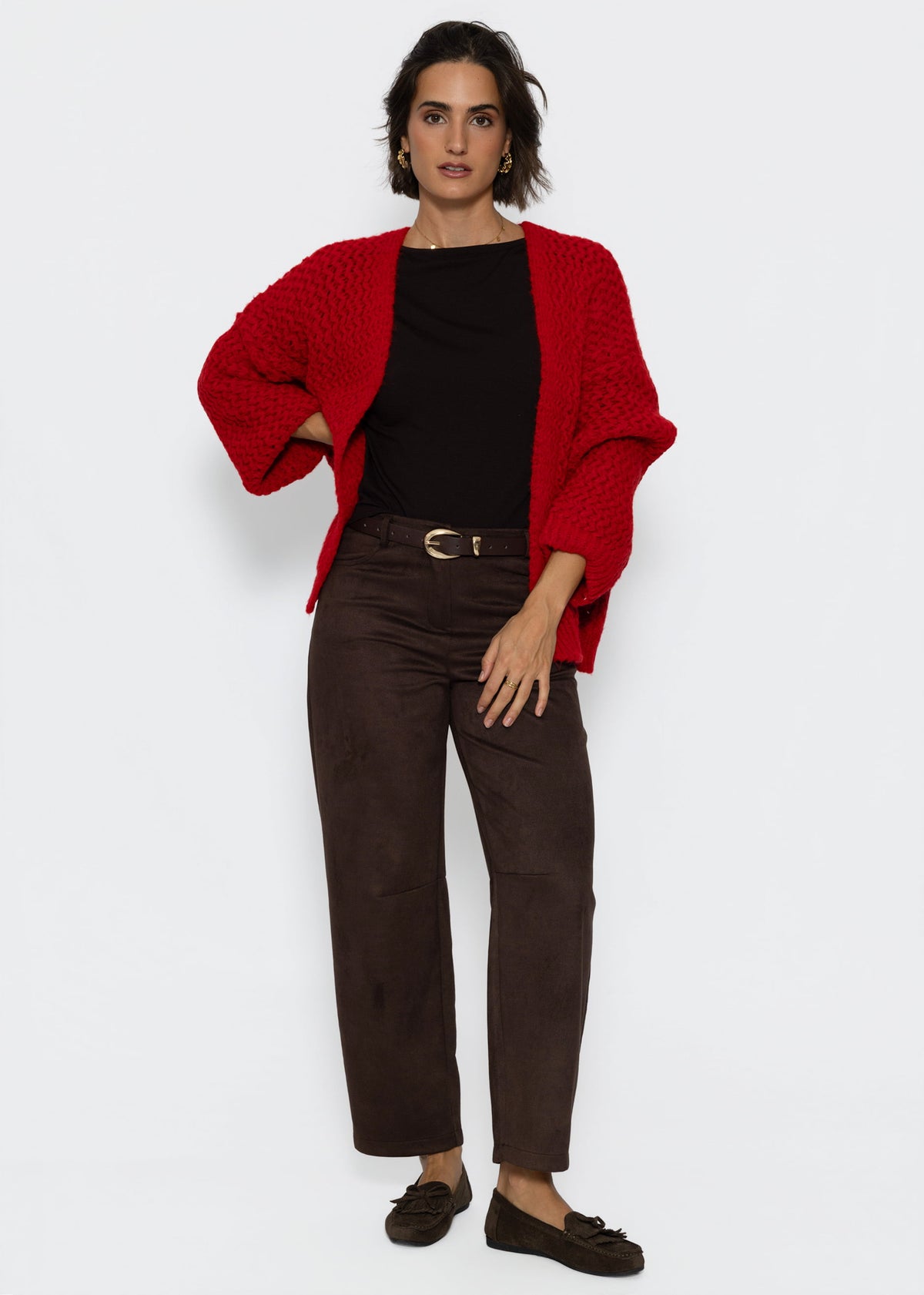 Oversize Strick-Cardigan mit Strukturmuster - rot