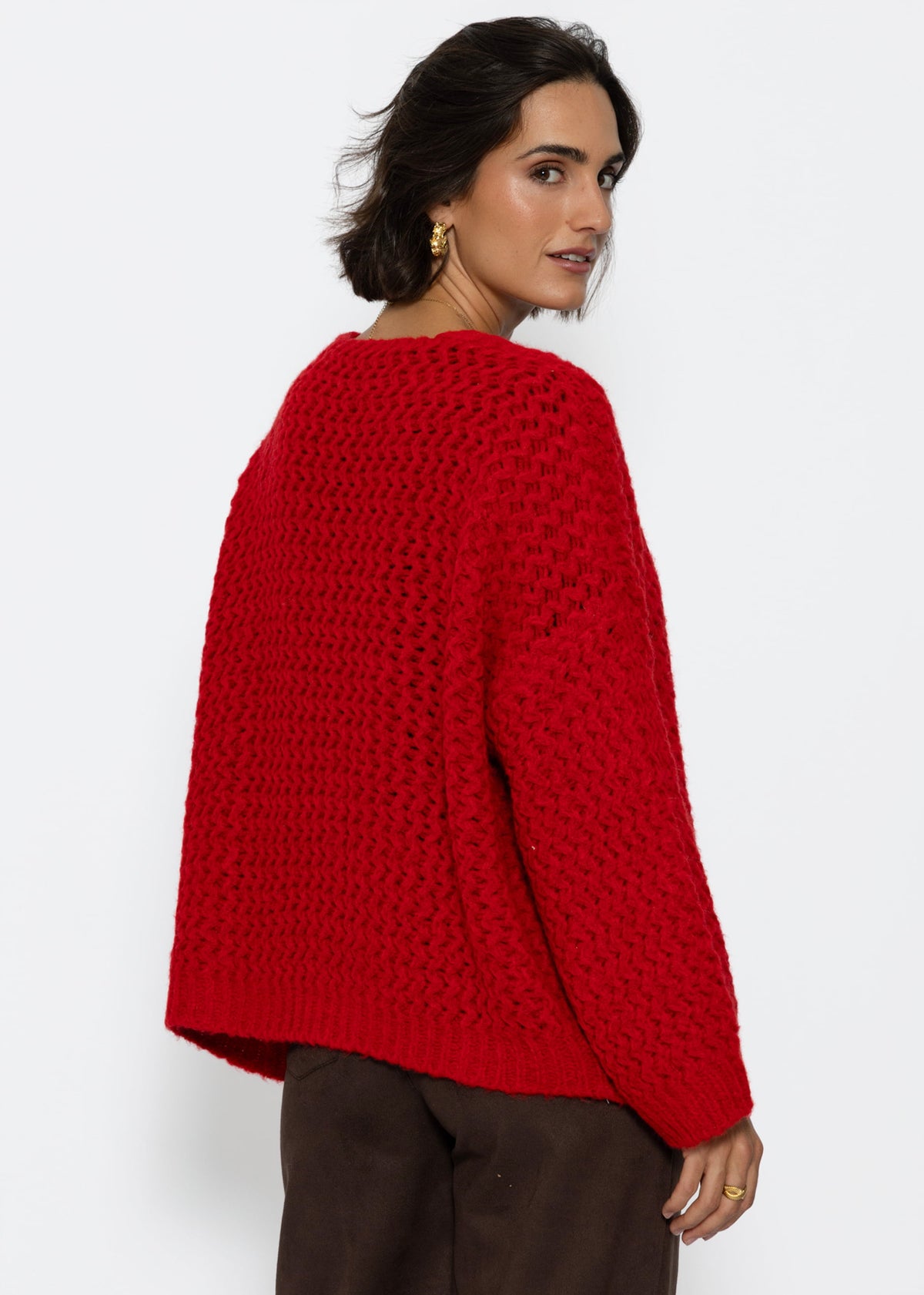 Oversize Strick-Cardigan mit Strukturmuster - rot