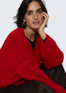 Oversize Strick-Cardigan mit Strukturmuster - rot