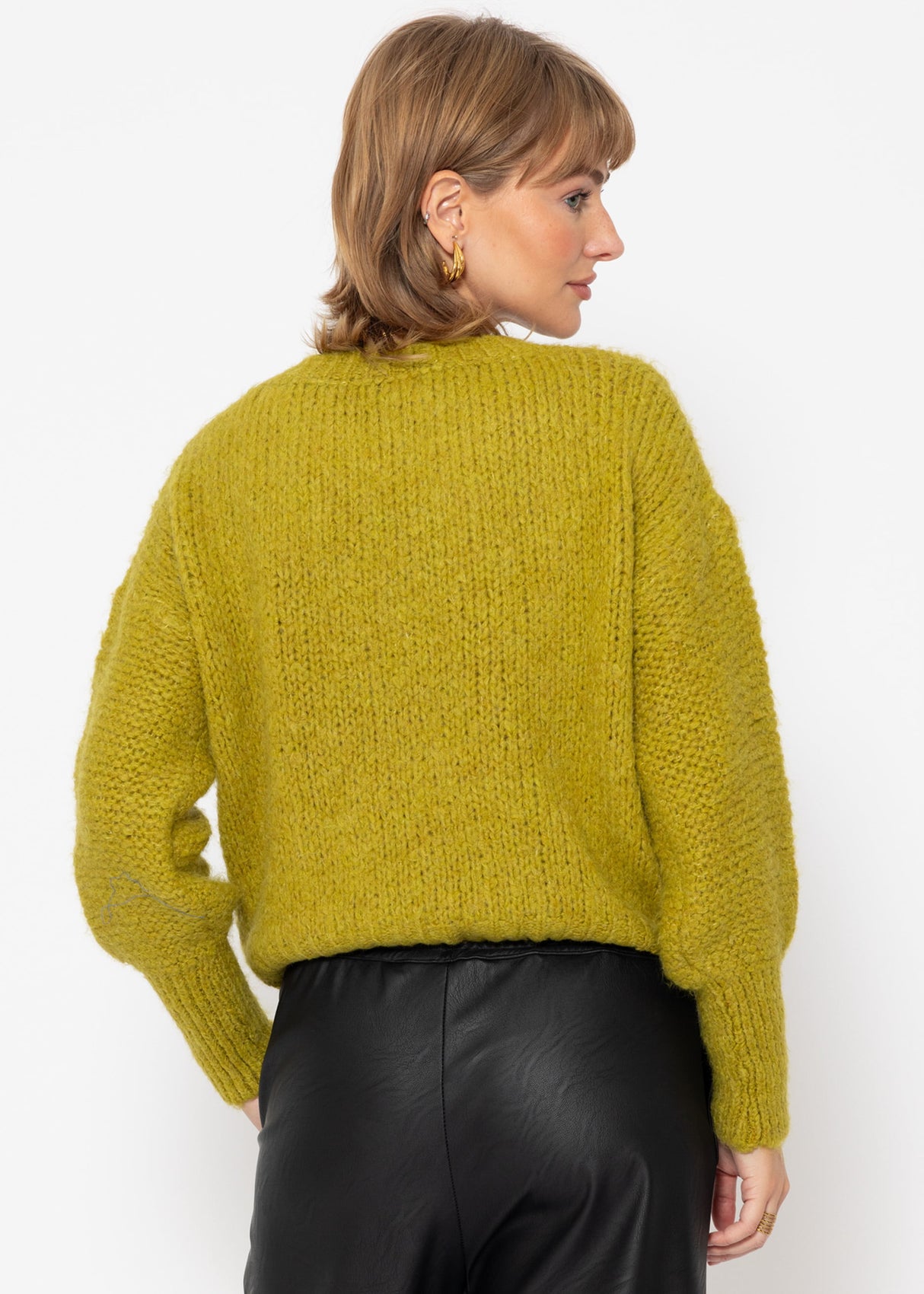 Oversized sweater with contrasting knit pattern - olive green
