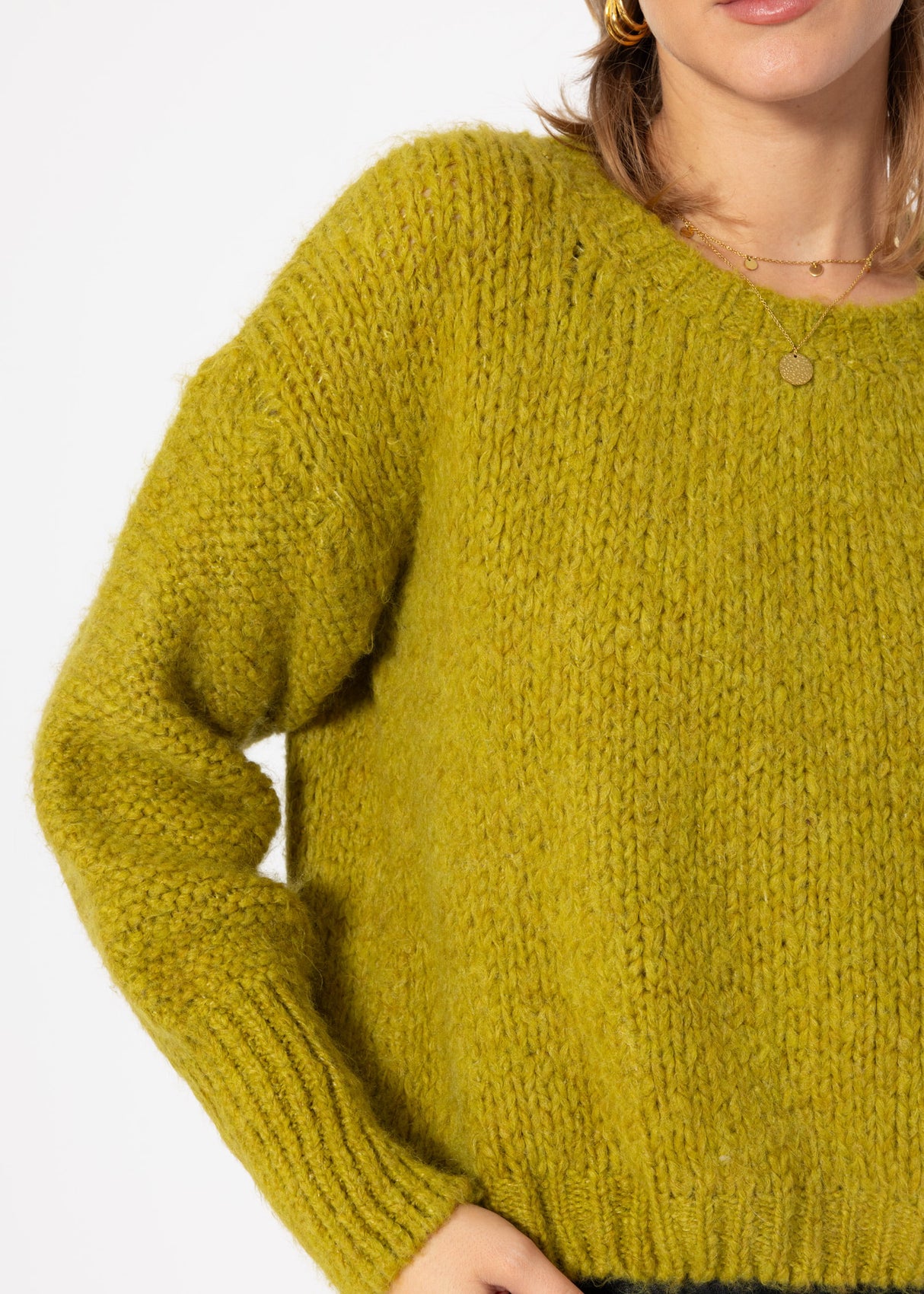 Oversized sweater with contrasting knit pattern - olive green