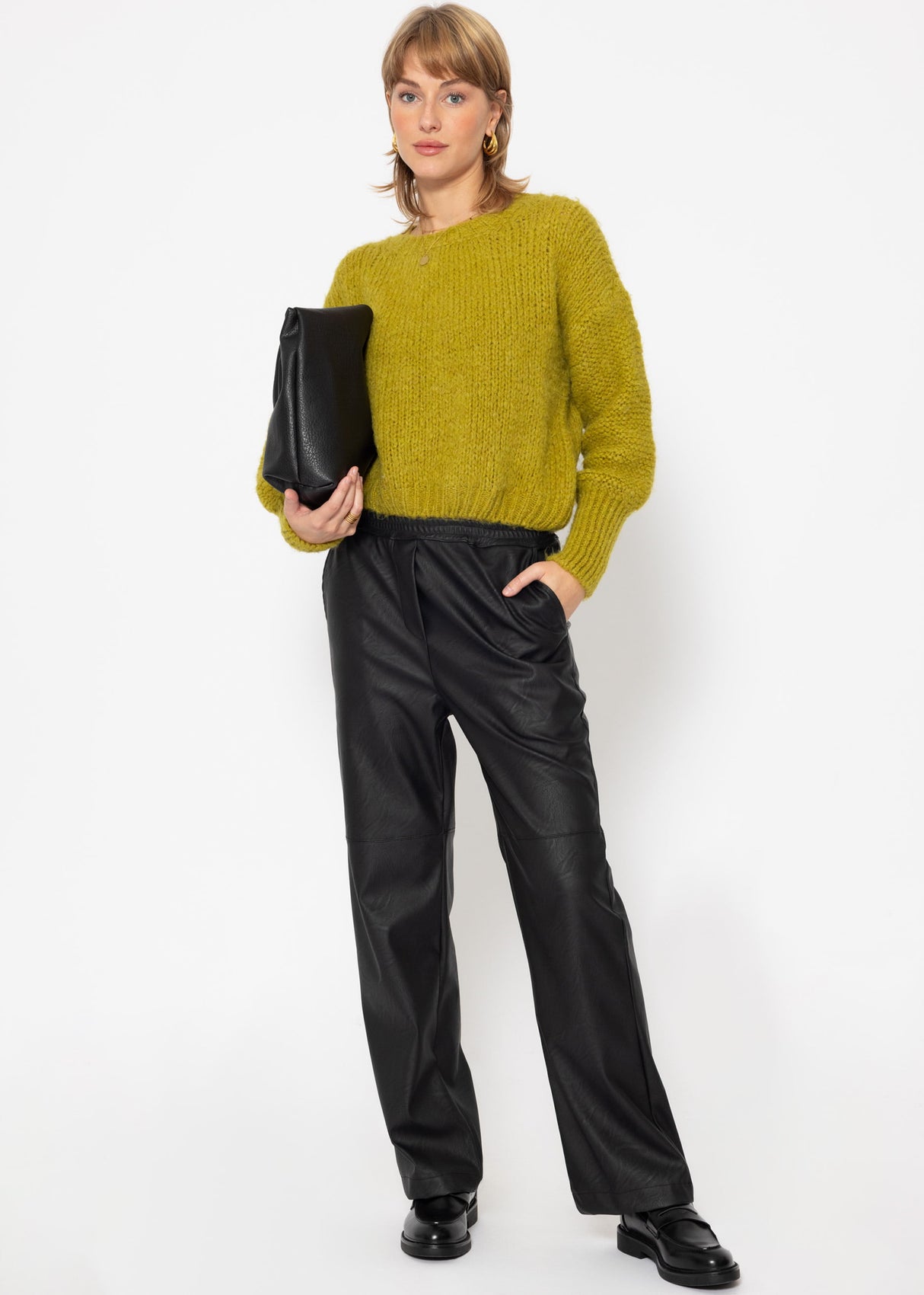 Oversized sweater with contrasting knit pattern - olive green