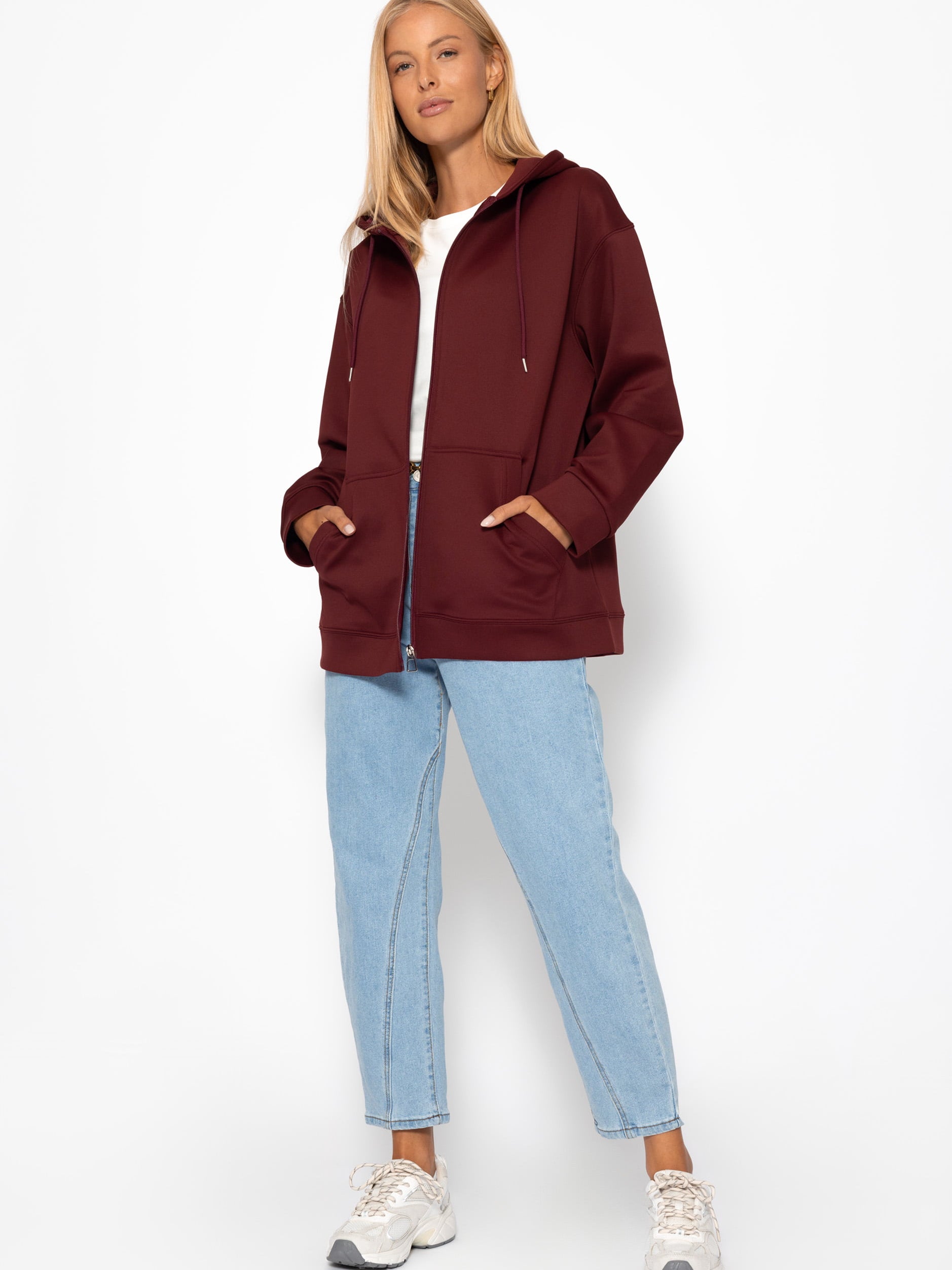 Oversized hooded sweat jacket - burgundy